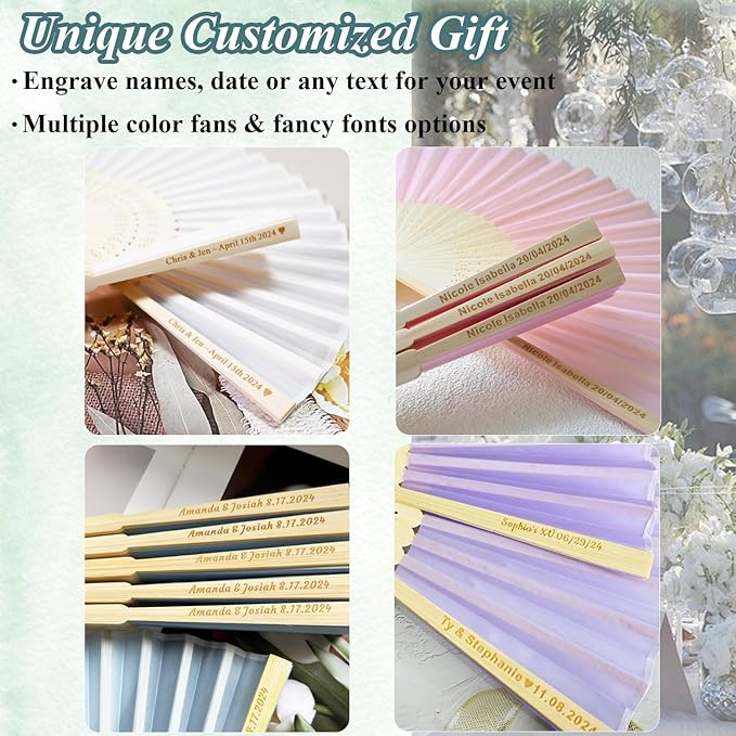 10pcs Personalized Purple Folded Hand Fans, Custom Folding Hand Fans for Wedding Guests, Wedding Gift Party Favors Church Fans Handheld, Birthday Party Supplies Bridal Shower Gifts