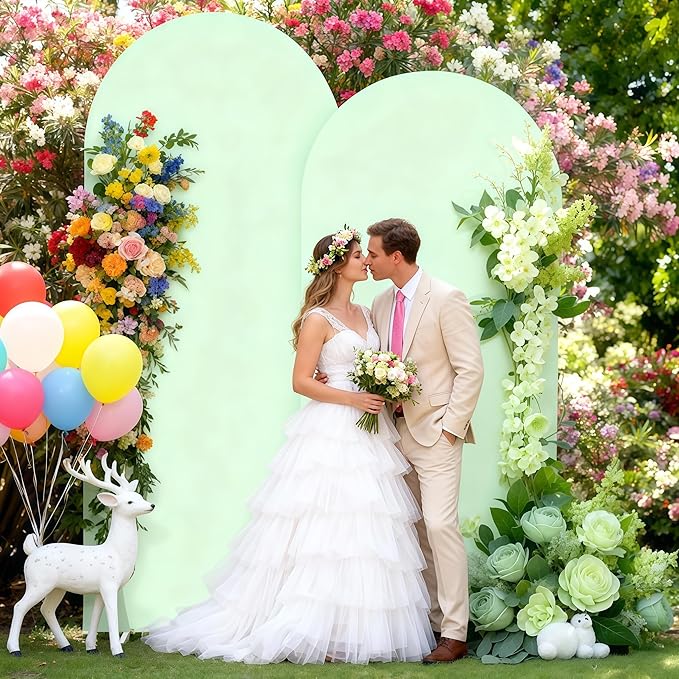 7.2FT Sage Green Arch Cover - Polyester Fitted Wedding Arch Stand Covers Round Top Chiara Arch Backdrop Cover for Birthday Party Banquet Photo Background Decoration