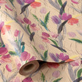 RUSPEPA Flower Wrapping Paper Roll, 17 in x 16.4 ft, Mini Roll, Tulips Watercolor Gift Wrap, Floral Kraft Wrapping Paper for Women, Girls, Spring, Summer, Wedding and Mother's Day