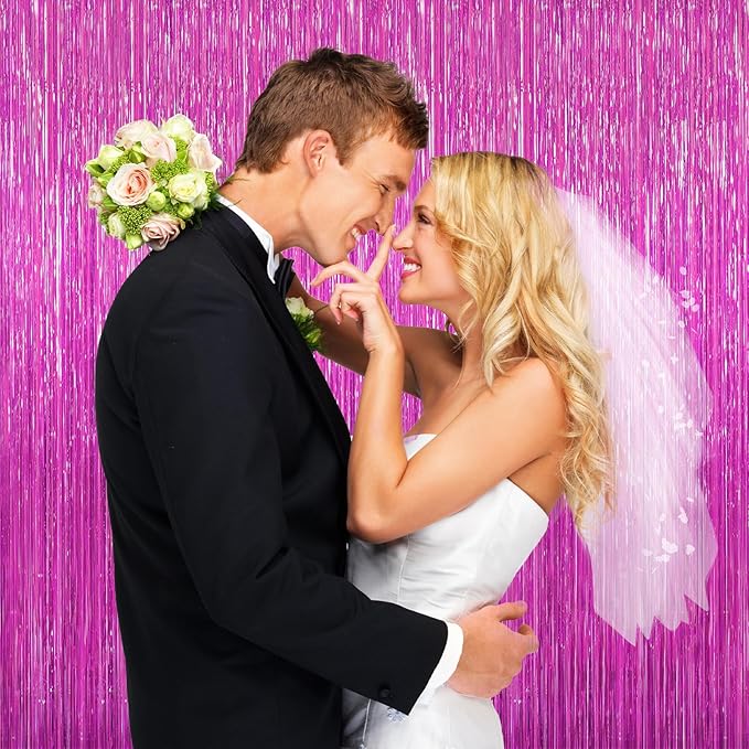 2 Pack Hot Pink Backdrop Curtain, Door Streamers, Party Streamers Decorations Rose Red Birthday Wedding Decorations Foil Fringe Photo Backdrop Party Supplies Fiesta Grad Theme Christmas Decorations