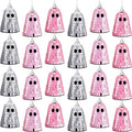 24 Pcs Halloween Disco Ghosts Decor Halloween Ornament Silver Mirror Disco Skeleton Tabletop Centerpiece for Holiday Cosplay Home Props Gift Party Decorations (Pink)