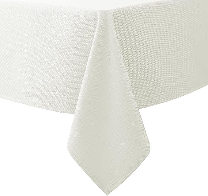Biscaynebay Textured Fabric Tablecloths 90x132 Inches Rectangular, Ivory Water Resistant Tablecloths for Dining, Kitchen, Wedding, Parties etc. Machine Washable
