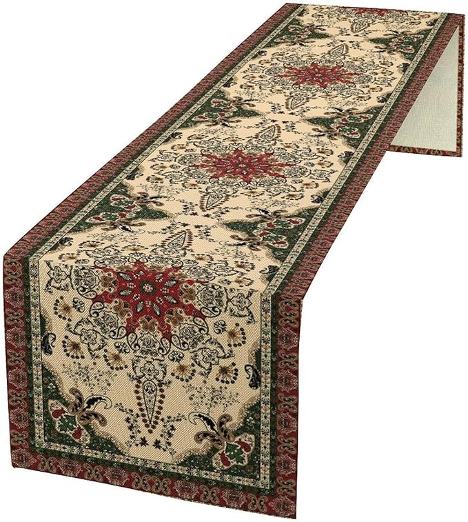 Vintage Paisley Bohemian Table Runner Beige Red Rustic Farmhouse Home Kitchen Table Dining Coffee Room Garden Party Wedding Decor 13x120in