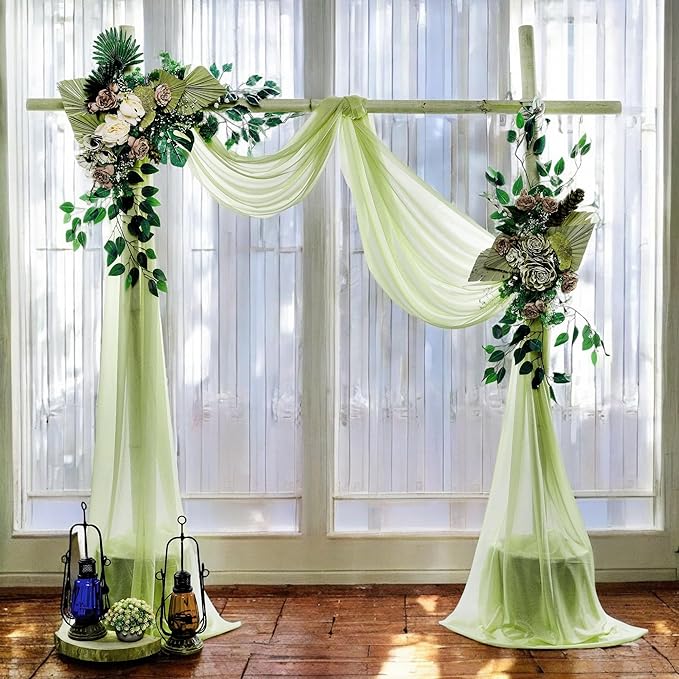 MDS Halloween Chiffon Draping Fabric - 2 Panel, 30" Wide x 75ft Long - Sheer Spooky Arbor & Canopy Drapery for Haunted House Backdrops, Party Ceilings, DIY Costumes & Themed Events - Sage Green