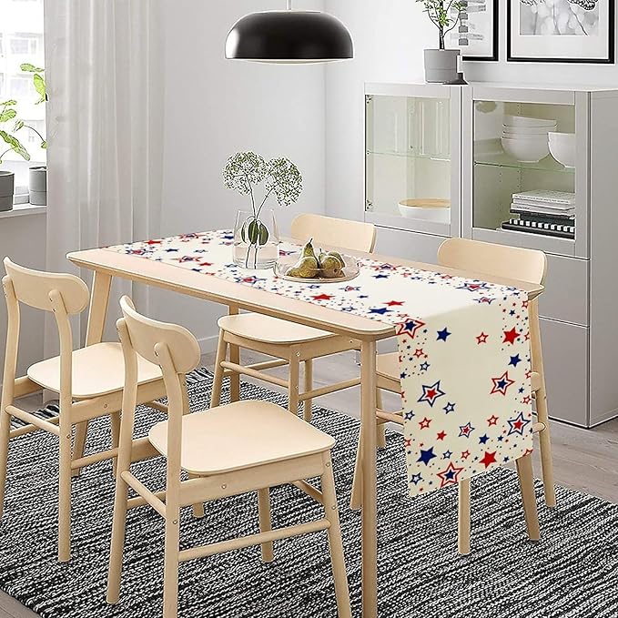 4th of July Table Runner, American Stars Patriotic Independence Day Table Runner for Indoor Outdoor Party Home Kitchen Dining Table Decor, Blue Red, 13x120inch
