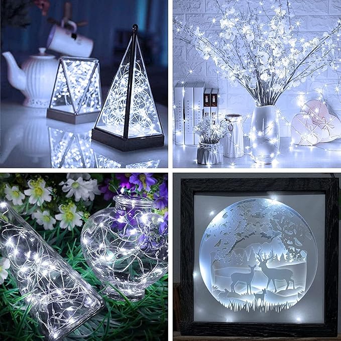 20 Pack Fairy Lights Battery Operated 7ft 20 LED Mini Fairy String Lights Waterproof Copper Wire Firefly Starry Lights for Wedding Party Mason Jars Christmas Decorations, Cool White