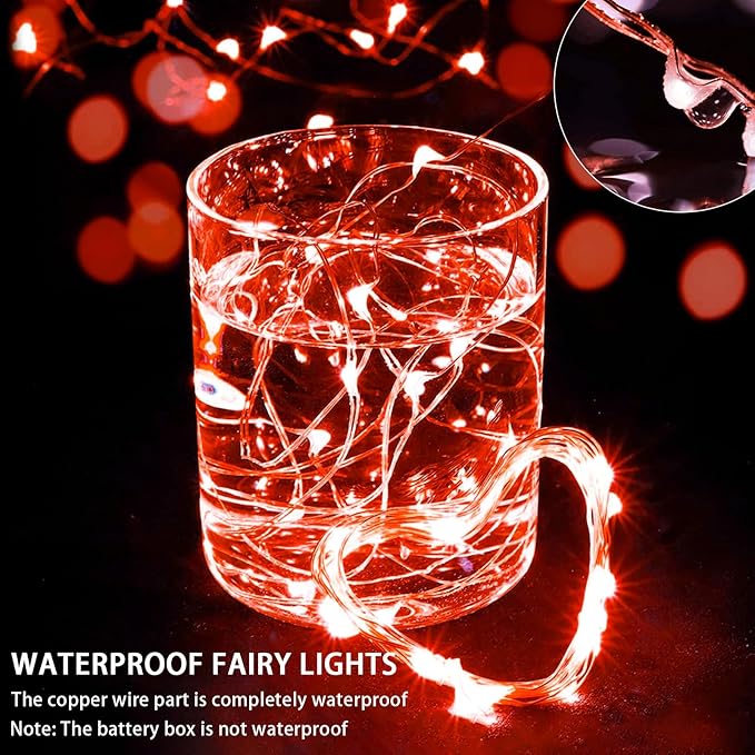 100 Pack Red Fairy Lights 7Ft 20 LED Twinkle String Lights 3 Modes Battery Operated Waterproof Firefly Starry for Mason Jar Party Wedding Christmas Valentines Day Table Centerpieces