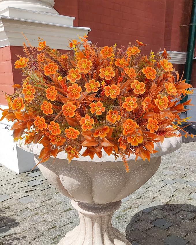 40 Pcs Artificial Fall Flowers Outdoor Faux Fall Plants UV Resistant Fall Flower Decorations for Home Front Porch Farmhouse Office Birthday Party Table Centerpiece Harvest