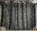 Black Tulle Backdrop Curtain with Lights String for Parites 20ft×10ft Black Sheer Backdrop Curtains for Baby Shower Wedding Bridal Shower Birthday Party Photo Shoot Decorations(4 Panels 5×10ft)