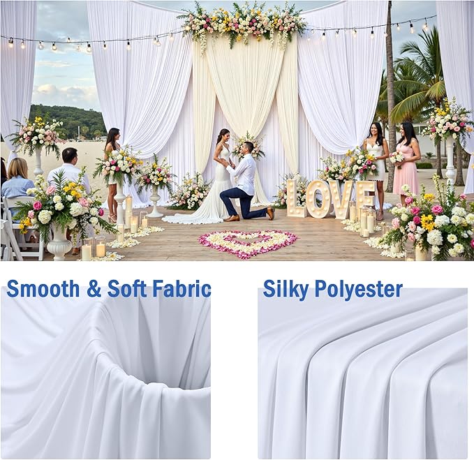 20ftx10ft White Backdrop Curtains for Party Background, Wrinkle Free 4 Panels 5x10ft Silky Polyester Photo Backdrop Drapes Back Drop Cloth for Wedding Birthday Photography Baby Shower Decor