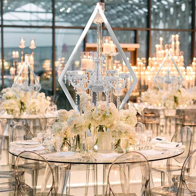 European Wedding Romantic Candlestick 45 "Table top Candlestick Metal Candlestick Table for Wedding Party Activities in The Center of The Room (Silver, 4PCS)