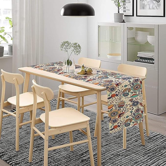 Boho Floral Table Runner,Vintage Flowers Tropical Plants Country Style Table Cloth Kitchen Dining Table Home Party Decoration 13x72 Inch