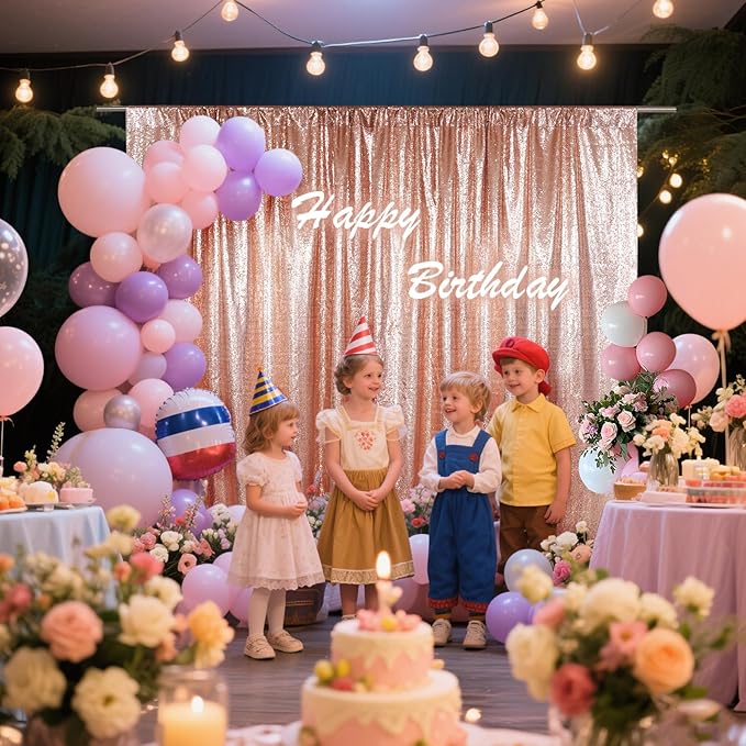 SquarePie Sequin Backdrop Curtain Not See Through Thick Background for Party 5FT x 7FT Rose Gold