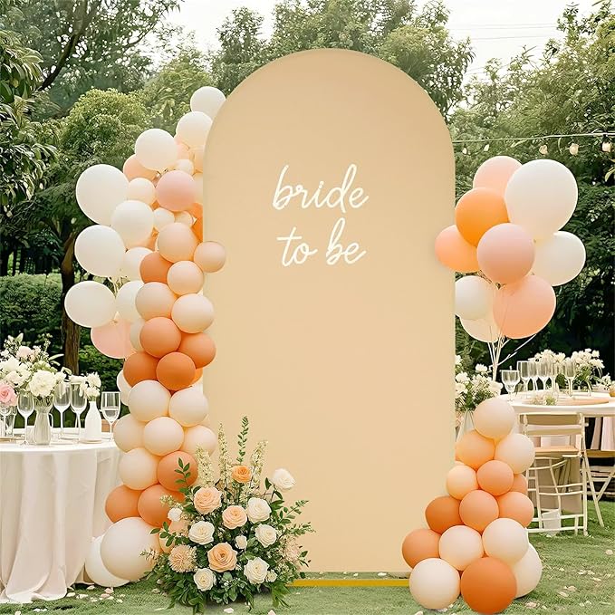 SoarDream Khaki Wedding Arch Backdrop Cover 6.6FT Spandex Fitted Khaki Wedding Arch Covers Round Top Chiara Arches Backdrop Cover Fabric for Birthday Balloon Party Decoration
