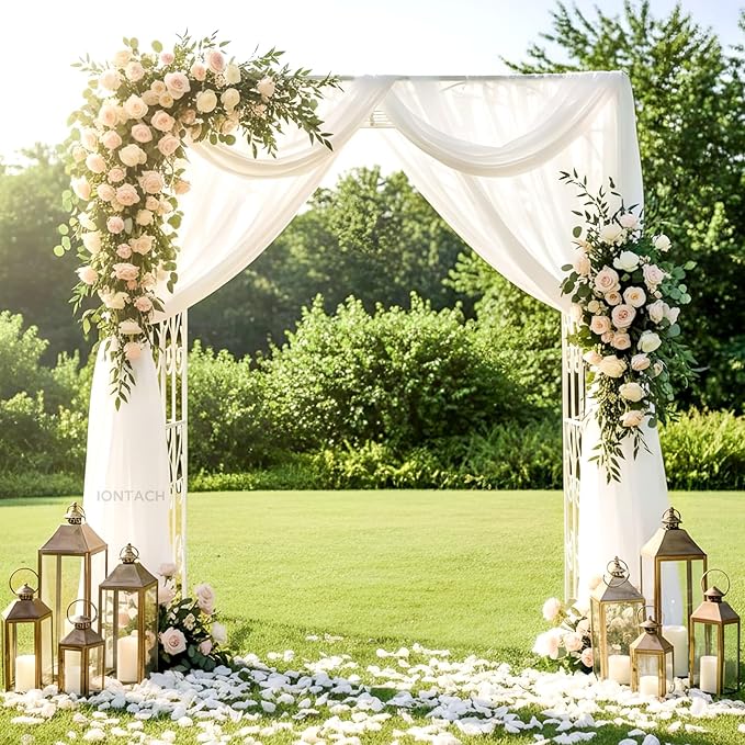 Wedding Arch Draping Fabric 29" x 19Ft Sheer Drapes for Backdrop Wedding Ceremony Reception Ceiling Decor Curtain Baby Bridal Shower Decoration (Ivory, 2 Panels)