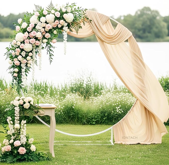 Wedding Arch Draping Fabric 29" x 19Ft Sheer Drapes for Backdrop Wedding Ceremony Reception Ceiling Decor Curtain Baby Bridal Shower Decoration (Champagne, 2 Panels)