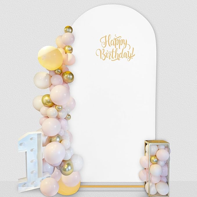SoarDream 7.2FT Wedding Arch Cover White Spandex Fitted Wedding Arch Stand Covers Fitted for Round Top Chiara Arch Cover Fabric Stretchy Backdrop for Bridal Baby Shower Birthday Party Balloon Decor
