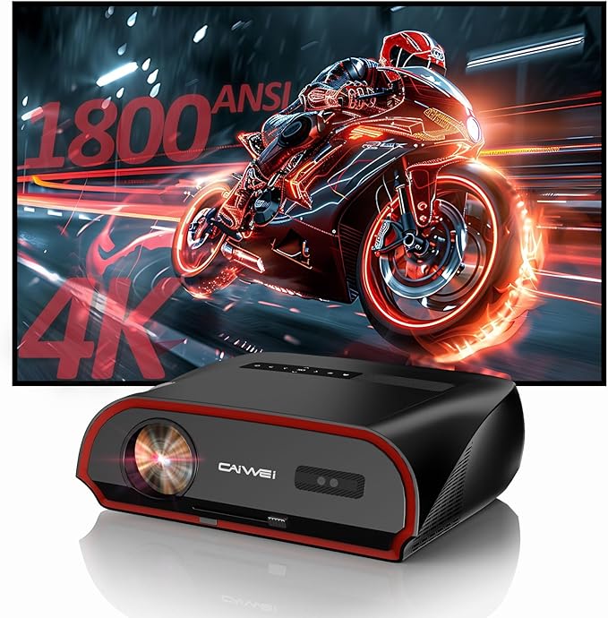 Ultra Bright 1800ANSI Lumens Smart Projector, NFC Casting Wireless, WiFi 6, 4K-Decoding HDR10+, Android TV, Two-Way Bluetooth, DSP Stereo, Daylight Home Theater/ Low Latency Gaming/ Backyard Movie