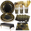 141 Pieces Black Gold Party Supplies, Party Dinnerware Sets Include Paper Plates Napkins Cups Silverware, for Wedding Bridal Shower Engagement Birthday Parties Decoration -20 Serves