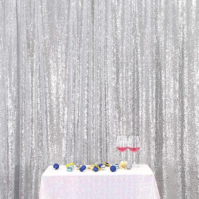 Poise3EHome 6FT x 8FT Silver Sequin Photo Backdrop Curtain for Birthday Wedding Engagement Baby Shower Bachelorette Christmas Party Decorations