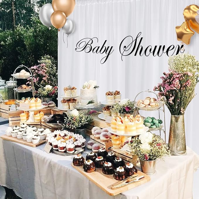 White Backdrop Curtain for Wedding Decor Holiday Party - White Wedding Backdrop Polyester Photography Backdrop Drapes Baby Shower Birthday Privacy Sliding Curtains Home Decor, 5ft x 7ft, 2 Panels