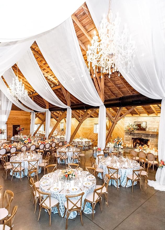8 Panels White Wedding Ceiling Drapes 5ftx10ft Ceiling Drapes Chiffon Fabric Arch Draping Sheer Curtains Soft Drapery Draping Wedding Ceiling Decorations for Party Ceremony Stage Swag