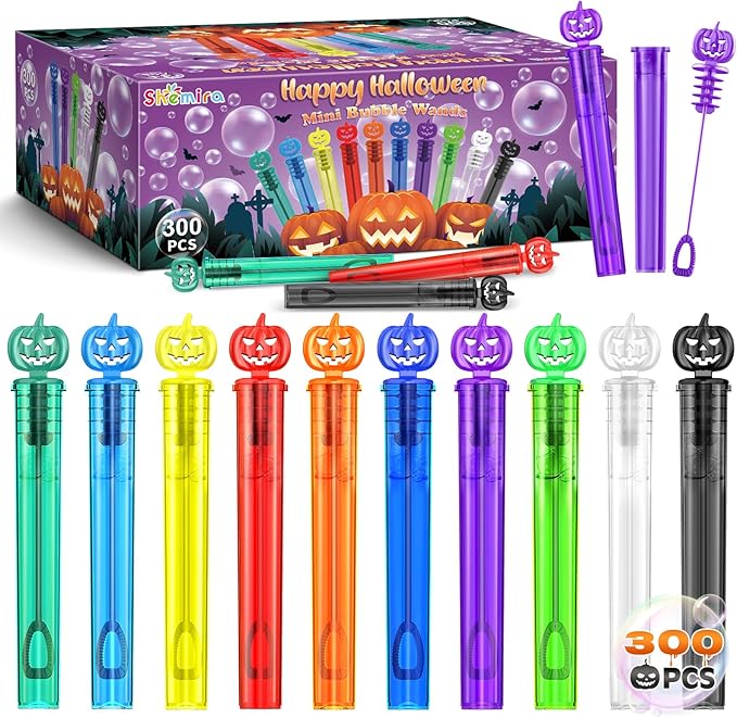 Shemira 300PCS Halloween Bubble Wands, Mini Bubbles Party Favors for Kids, Halloween Party Favors, Goodie Bag Stuffers, Classroom Prizes Gifts for Kids, Halloween Trick or Treat Toys Bulk