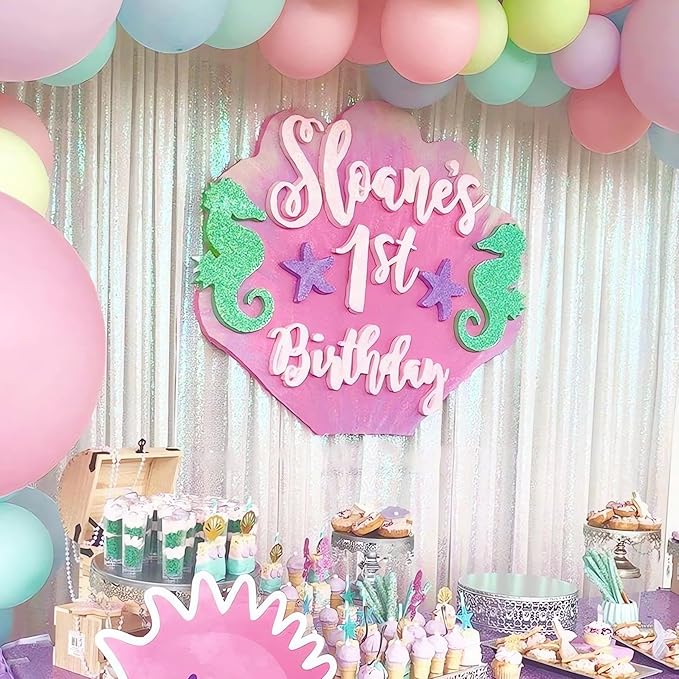 ShinyBeauty Photo Booth Backdrop - Iridescent White Sequin 8FTX10FT Sparkle Backdrop for Baby Shower & Birthday