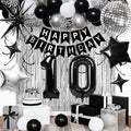 10th Birthday Decorations for Boys Girls, Black Silver Happy Birthday Party Decorations， 10 Year Old Party Supplies with Number 10 Balloons, Banner, Fringe Curtains Kit