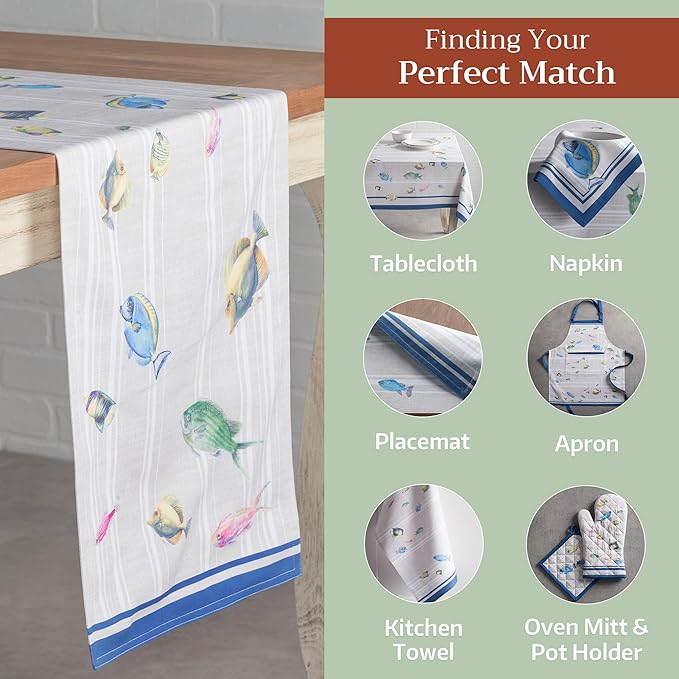 Maison d' Hermine Table Runner 100% Cotton Double Layer Table Runners 72 inches Long Decorative for Home Kitchen Dining Party Baby Shower Wedding Bridal Shower Spring Summer (Poisson, 14.50" x 72")