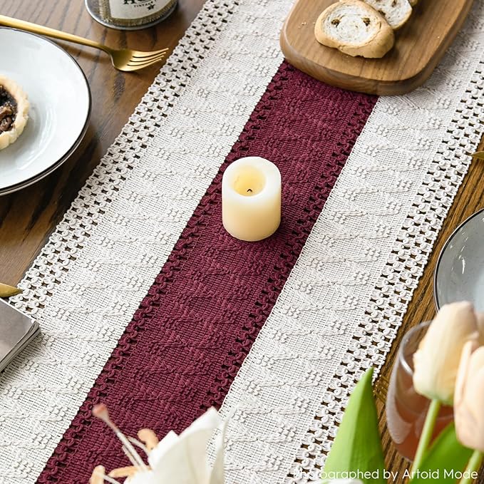 Artoid Mode Red Farmhouse Rustic Table Runner, Seasonal Holiday Hollow Kitchen Dining Table Decoration for Home Party Decor 12x90 Inch