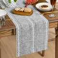 Artoid Mode Dark Grey Rustic Cotton Linen Table Runner, Seasonal Embroidered Hollow Kitchen Dining Table Decoration for Home Party Decor 13x60 Inch