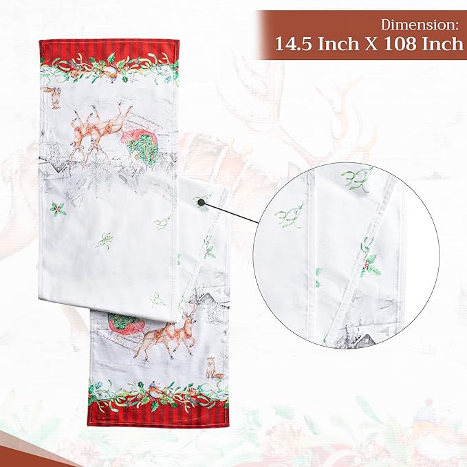 Maison d' Hermine Table Runner 100% Cotton Double Layer Table Runners 108 inches Long for Thanksgiving Christmas Decorations Home Kitchen Dining Party Wedding (Christmas Tradition, 14.5" x 108")
