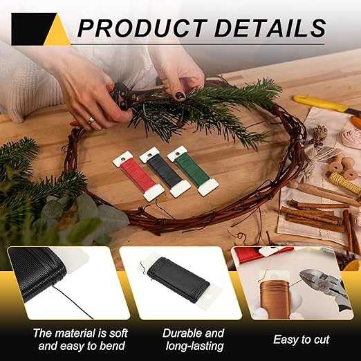 MECCANIXITY 190 Yards/575 Feet Metal Floral Wire 21 Gauge Black Flexible Paddle Thin Floral Wires for Craft, Christmas Wreath, Flower Arrangement, Wedding, Total 5 Roll