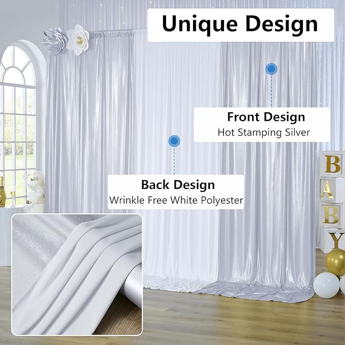 10x10 ft Wrinkle Free Silver Sequin Backdrop Curtain for Parties,Thick Not Fall Glitter Wedding Drapes Backdrop,2 Panels 5x10ft Shimmer Photo Wall Back Drop Cloth for Birthday Photography Background