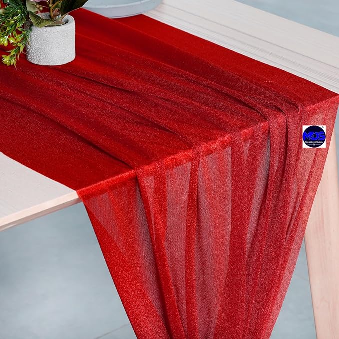 MDS Halloween Chiffon Table Runner - 25 Pack, 29 x 120 Inches, 10ft Each - Sheer Spooky Table Runners for Haunted House Parties, Trick-or-Treat Tables, Witchy Décor, Wedding & Events - Red