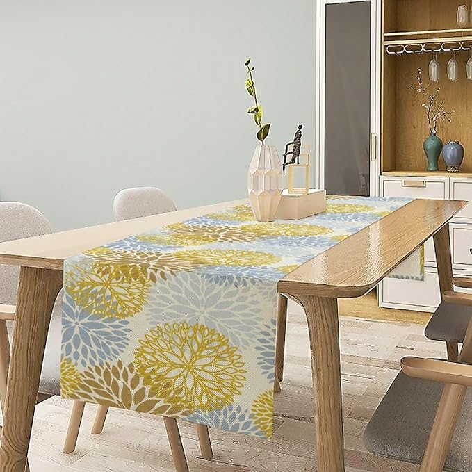 Flowers Table Runner,Spring Summer Floral Pattern Seasonal Farmhouse Kitchen Dining Table Home Party Decoration 13x120 Inch