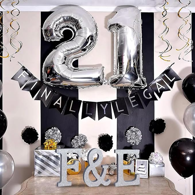 TONIFUL 8 Inch Silver Glitter & Table Centerpiece A-Z Silver Birthday Party Decorations,Silver & for Birthday,Chrismas,Graduation,Bridal Shower,Wedding,Anniversary Party Supplies