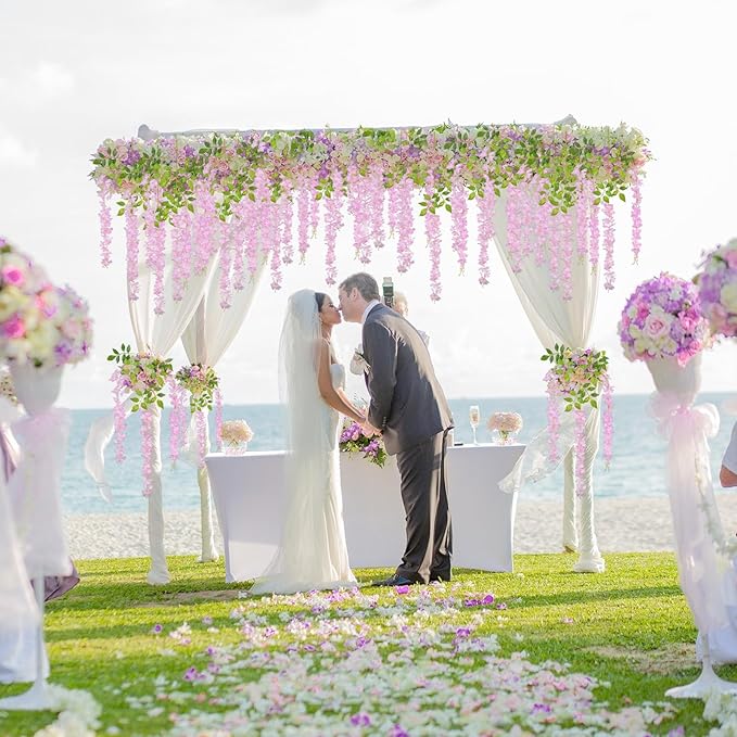5 Pack Pink Wisteria Hanging Flowers, 3.44 Ft Fake Hanging Flowers, Artificial Wisteria Garland Vines for Wedding Room Backdrop Outdoor Patio Garden Decoration