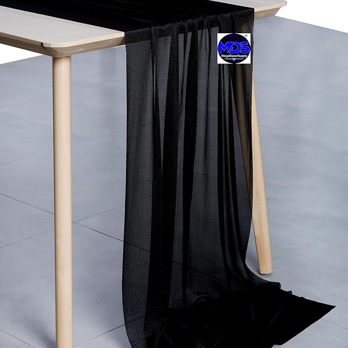 MDS 2 Pack 14ft Chiffon Table Runner 29 x 170 Inches Sheer Wedding Runner Romantic Rustic Table Runner for Wedding Decorations, Birthday Parties, Bridal Shower Party Arch Decor - Black