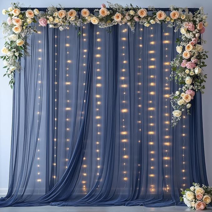 20ft X 10ft Navy Blue Tulle Backdrop Curtain for Parites, Sheer Backdrop Curtains Fabric Drapes for Wedding Ceremony Arch Party Stage Decorations