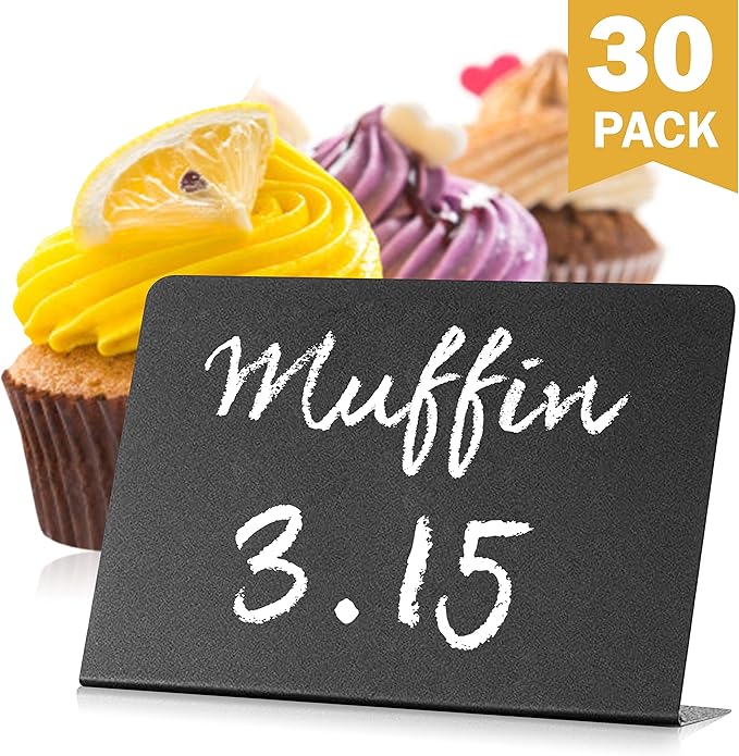 30 Pack Mini Chalkboard Signs 3x4 for Buffet & Table Use – Small Reusable Food Labels - Plastic Blackboard Display Cards for Wedding - Catering Vendor - Booths Party Tables & Bakery Displays