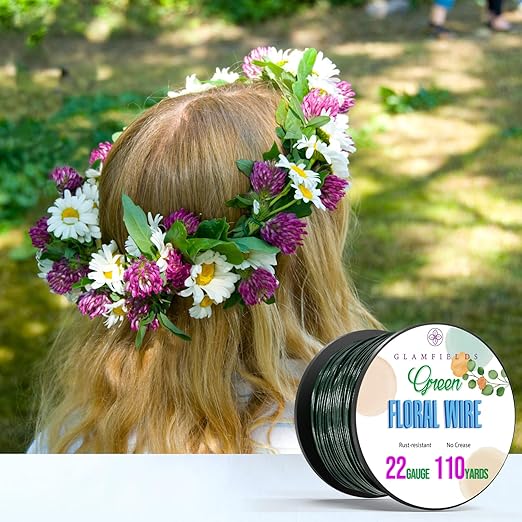 GLAMFIELDS 22 Gauge Floral Wire, 110 Yards Christmas Wire Wreath Wire Green Flexible Paddle Florist Wire for Flower, Crafts, Christmas Wreaths Tree, Wreath Frame, Garland, and Floral Arrangements