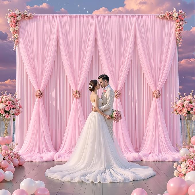 Baby Pink Tulle Backdrop Curtain for Parties Wedding,5ft x 10ft Wrinkle Free Curtain Backdrop,2 Layer Drapes for Backdrop,Polyester Back Drop for Bridal Shower Birthday Baby Shower Photography
