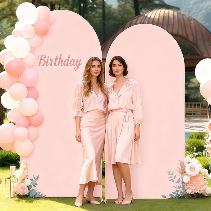 6.6FT Dusty Rose Arch Cover - Polyester Fitted Wedding Arch Stand Covers Round Top Chiara Arch Backdrop Cover for Birthday Party Banquet Photo Background Decoration
