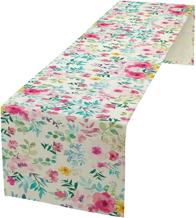 Watercolor Floral Table Runner, Colorful Botanical Spring Summer Nature Flower Aesthetic Table Runner for Kitchen Dinning Table Runner Decor Home Wedding Party Holiday, 13x120 Inch