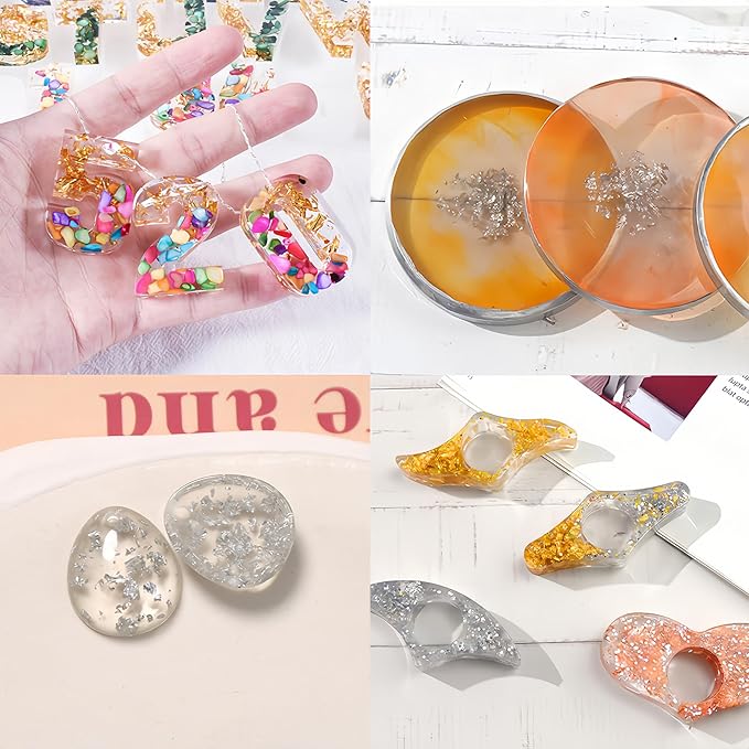 Gold Flakes for Resin, 2 Bottles 10g Imitation Golden Foil Gilding Flake Metallic Leaf for Cake Decoration Chocolate Making Nails Painting Art Crafts with Bamboo Tweezers (Silver, Copper Colors)