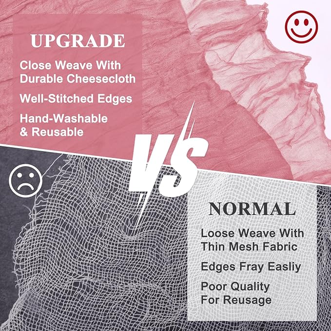 Asee'm 4pcs Cheesecloth Table Runner 120 Inches Dusty Rose Boho Gauze Cheese Cloth Runner 10FT Rustic Sheer Table Runners for Summer Wedding Baby Shower Holiday Party Decoration