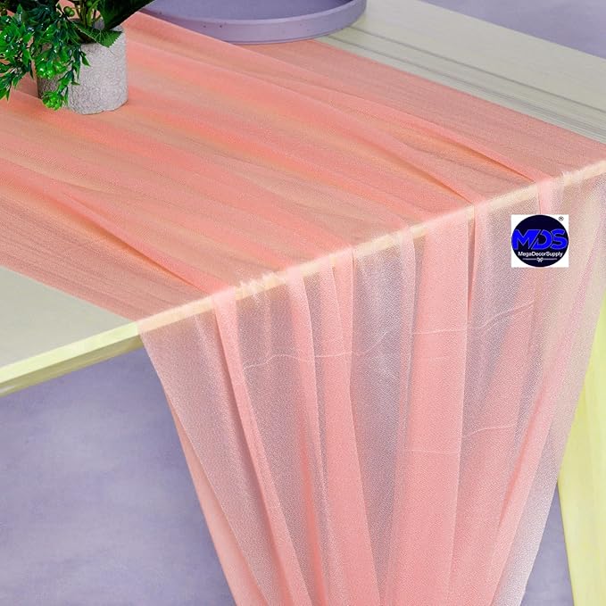 MDS 5 Pack 10ft Chiffon Table Runner 29 x 120 Inches Sheer Wedding Runner Romantic Rustic Table Runner for Wedding Decorations, Birthday Parties, Bridal Shower Party Arch Decor - Peach