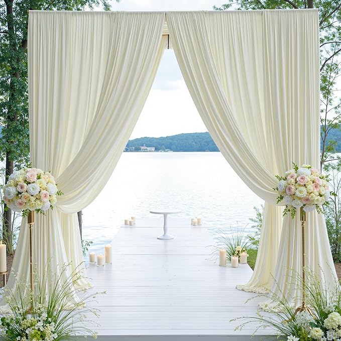 50×12ft Wrinkle Free Ivory Backdrop Curtain for Wedding Parties, 10 Panels 5×12ft Long Soft Silky Polyester Backdrop Drapes Cream Photo Back Drop Curtains for Party Photography Background Cloth